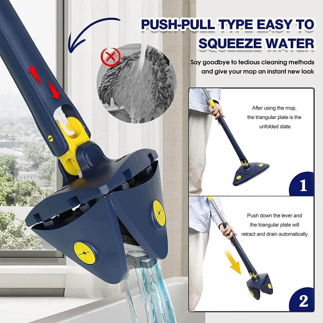 Mopa Fregona Triangular de 360° + Mini Fregona Autoescurrible de Esponja